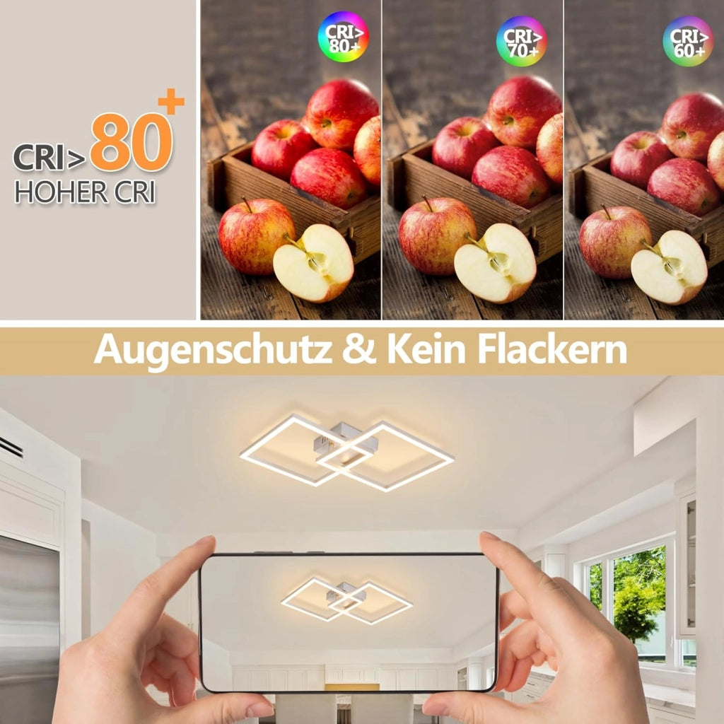 ZMH Plafoniera LED argento 24W 3000K moderna plafoniera quadrata per soggiorno camera da letto corridoio o ufficio