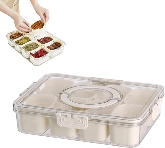 Snack schaal con coperchio - 8 contenitori rimovibili - riutilizzabile - organizzatore per caramelle, verdure, biscotti, noci, frutta