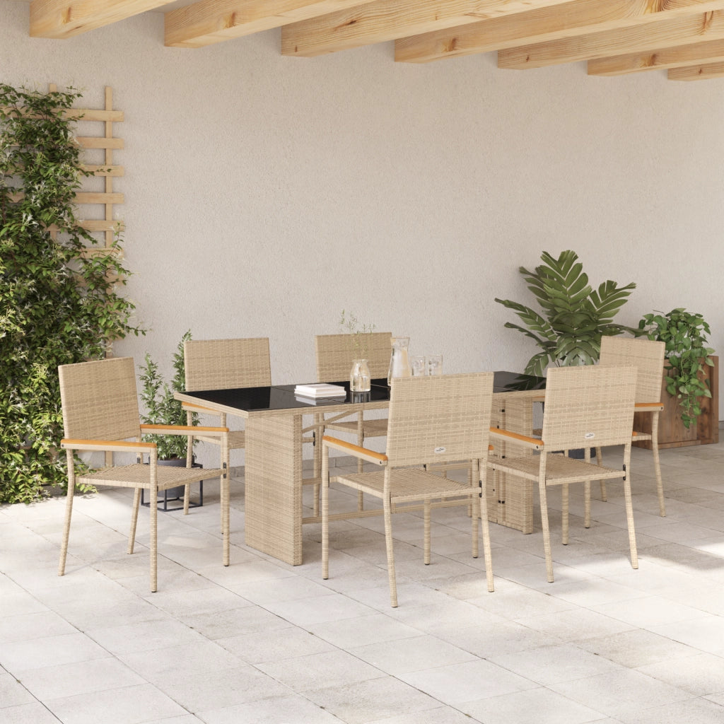 Set da pranzo da giardino 7 pezzi beige in polyrattan