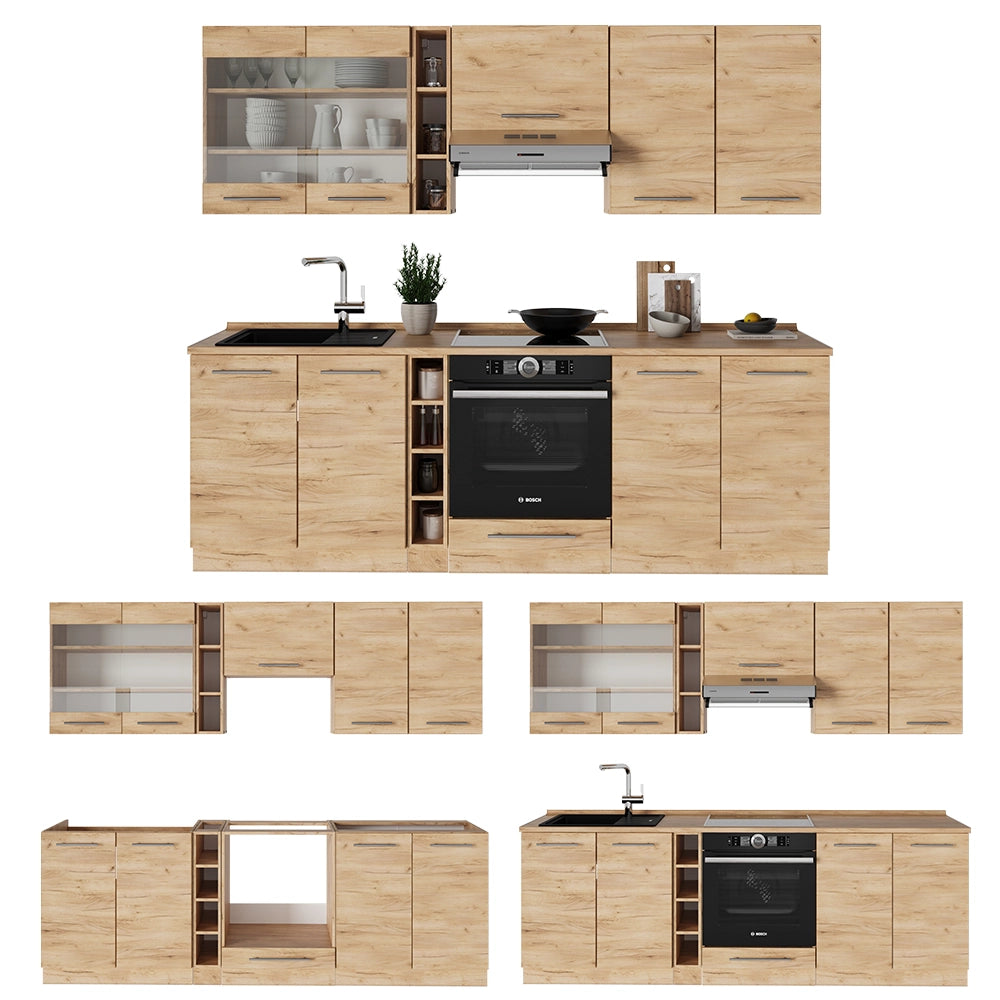 Cucina componibile Fame-Line Rovere dorato/Rovere dorato 235 cm, PL Marmo Vicco