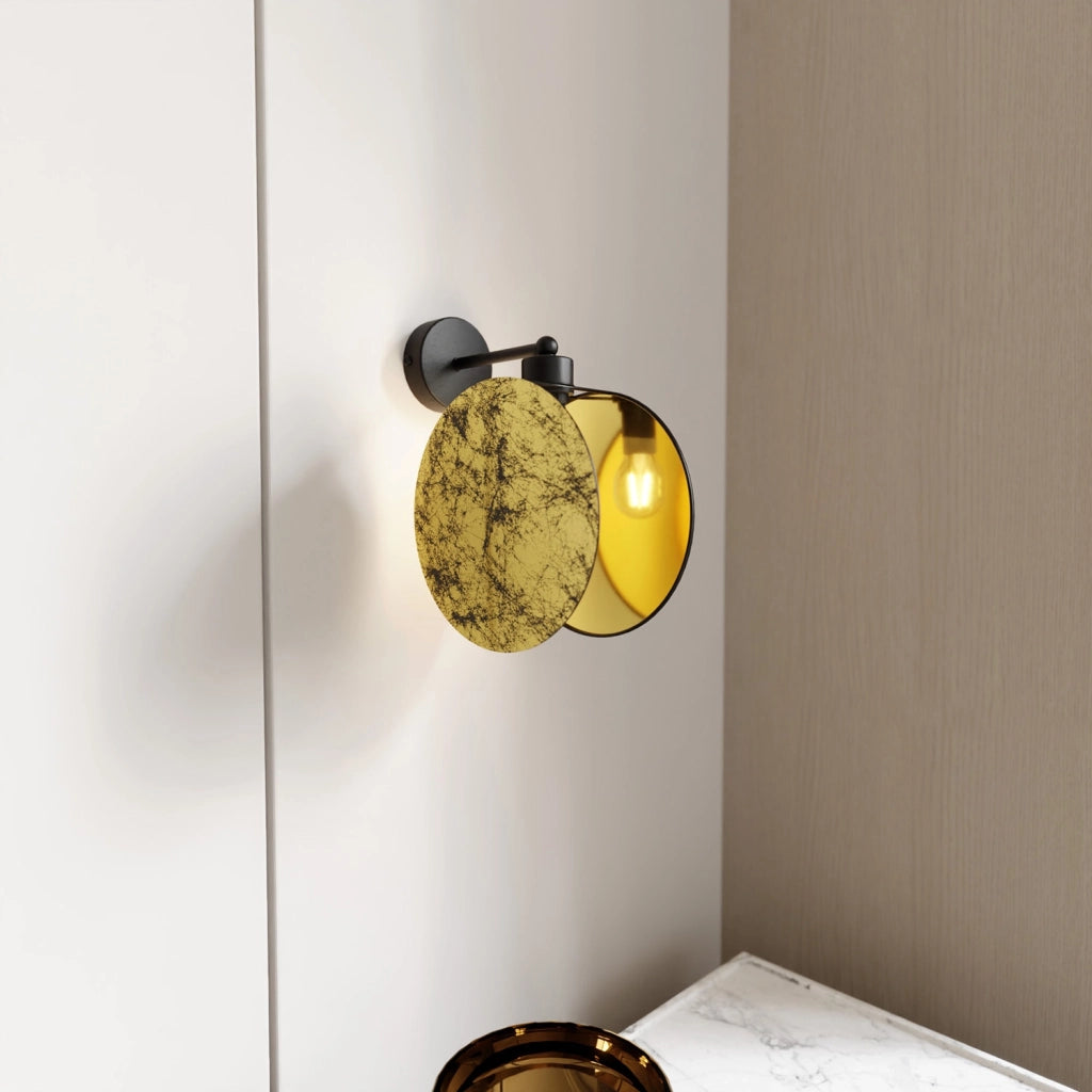 Applique 1 Luce Moderna Nut In Acciaio Effetto Marmo Bianco
