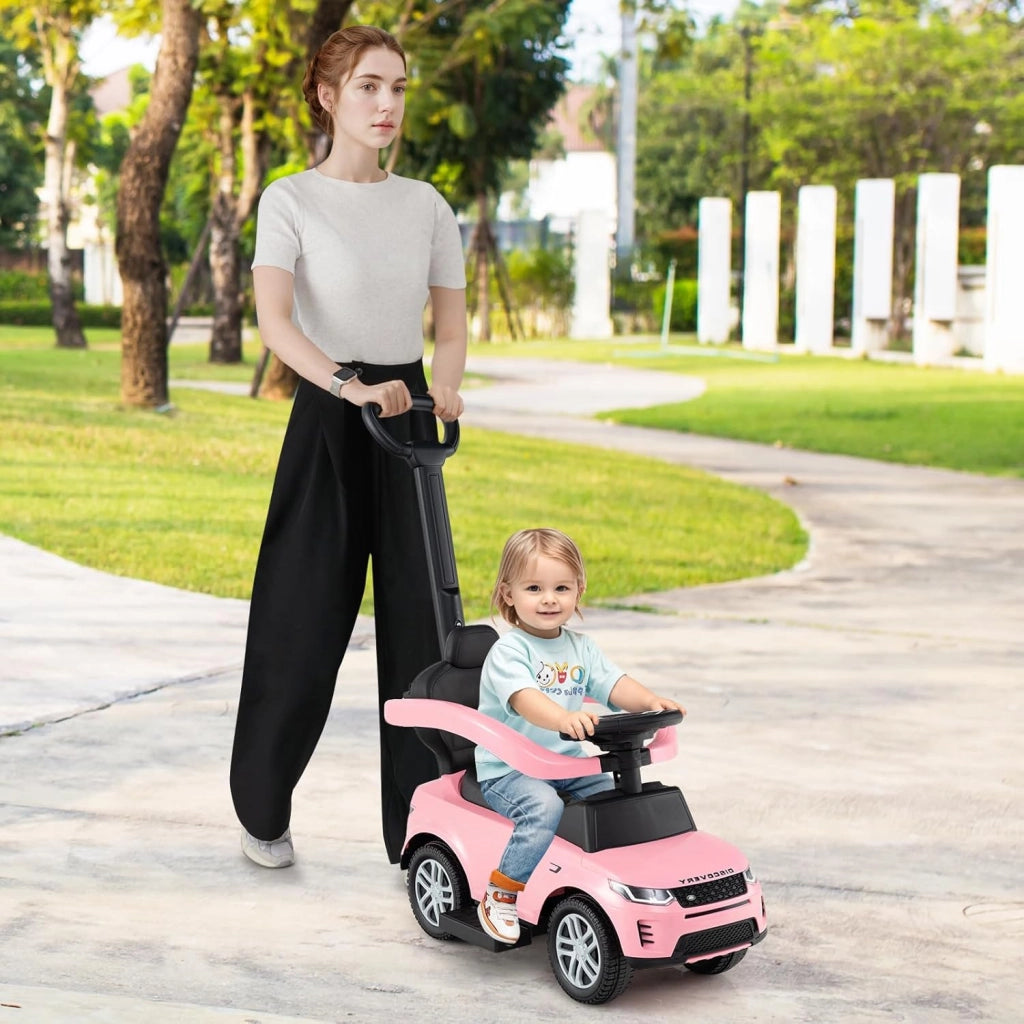 Macchina Cavalcabile per Bambini 1-3 Anni, Cavalcabile Bambino 3 in 1, Pignée Amovibile, Guida Realistica con Volante, Clacson, Musica, Carico 25 kg, Ruote Antiscivolo, Regali Bambini (Rosa)