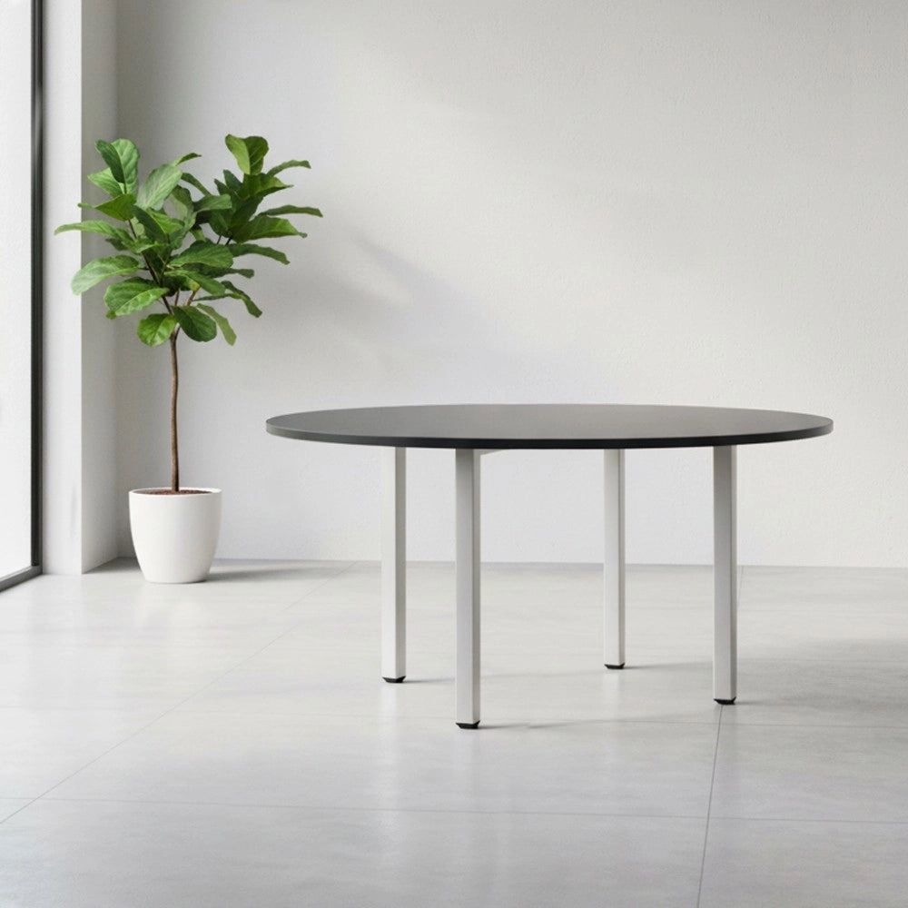 Tavolo Rotondo Leccino 120x120 con Gambe Regolabili in Altezza – Antracite Satinato e Alluminio