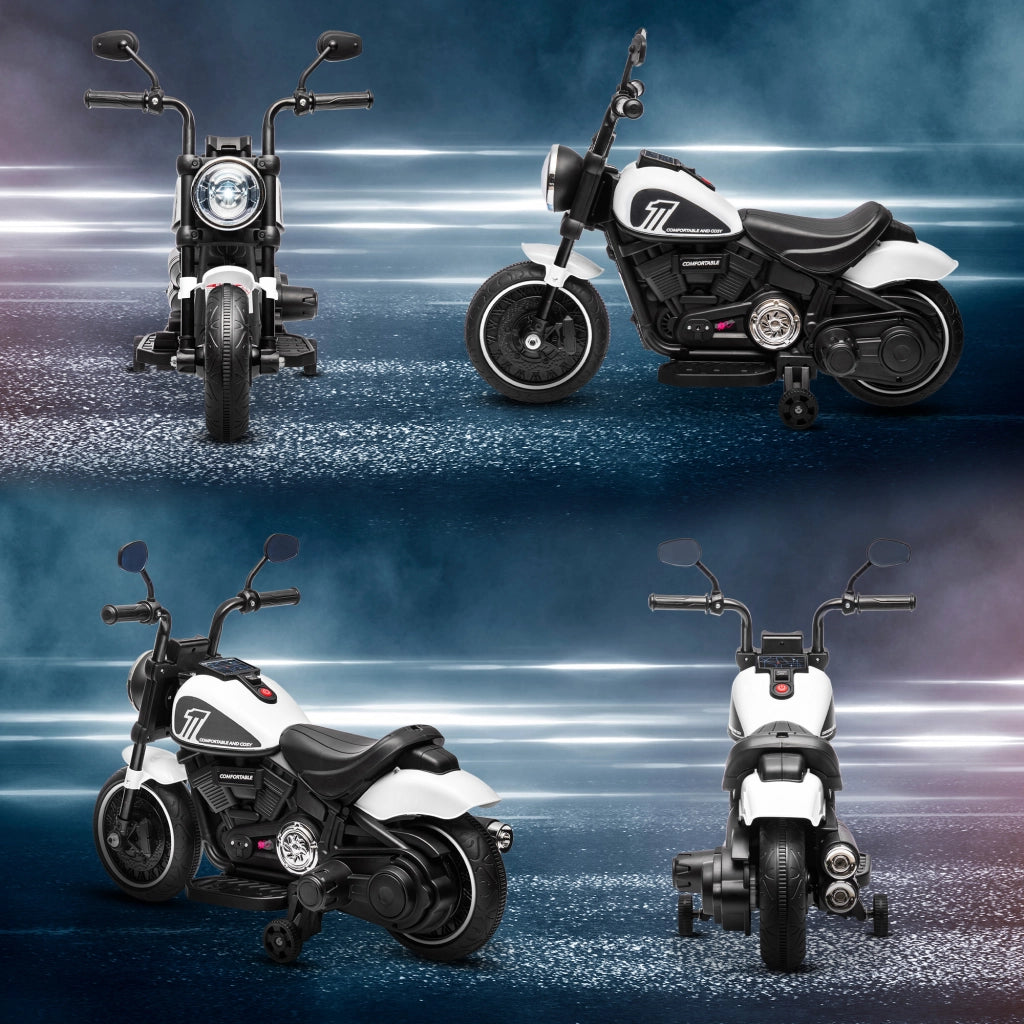 Moto elettrica per bambini con luci LED e ruote di supporto ¨C zephmum ¨C 6V bianco