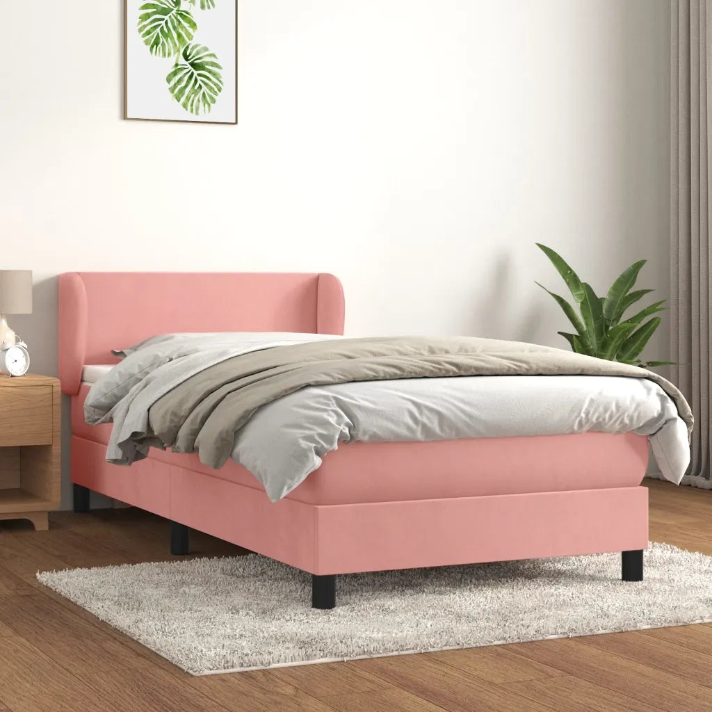 Giroletto a Molle con Materasso-Struttura Letto Rosa 90x190 cm in Velluto 307760