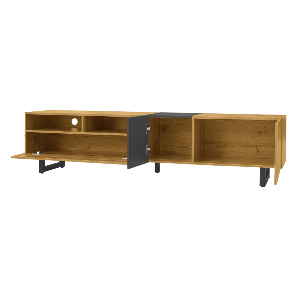 Mobile TV a 3 Ante e 2 Ripiani ¨C MINIMAL ¨C Legno Retro, Gambe in Metallo