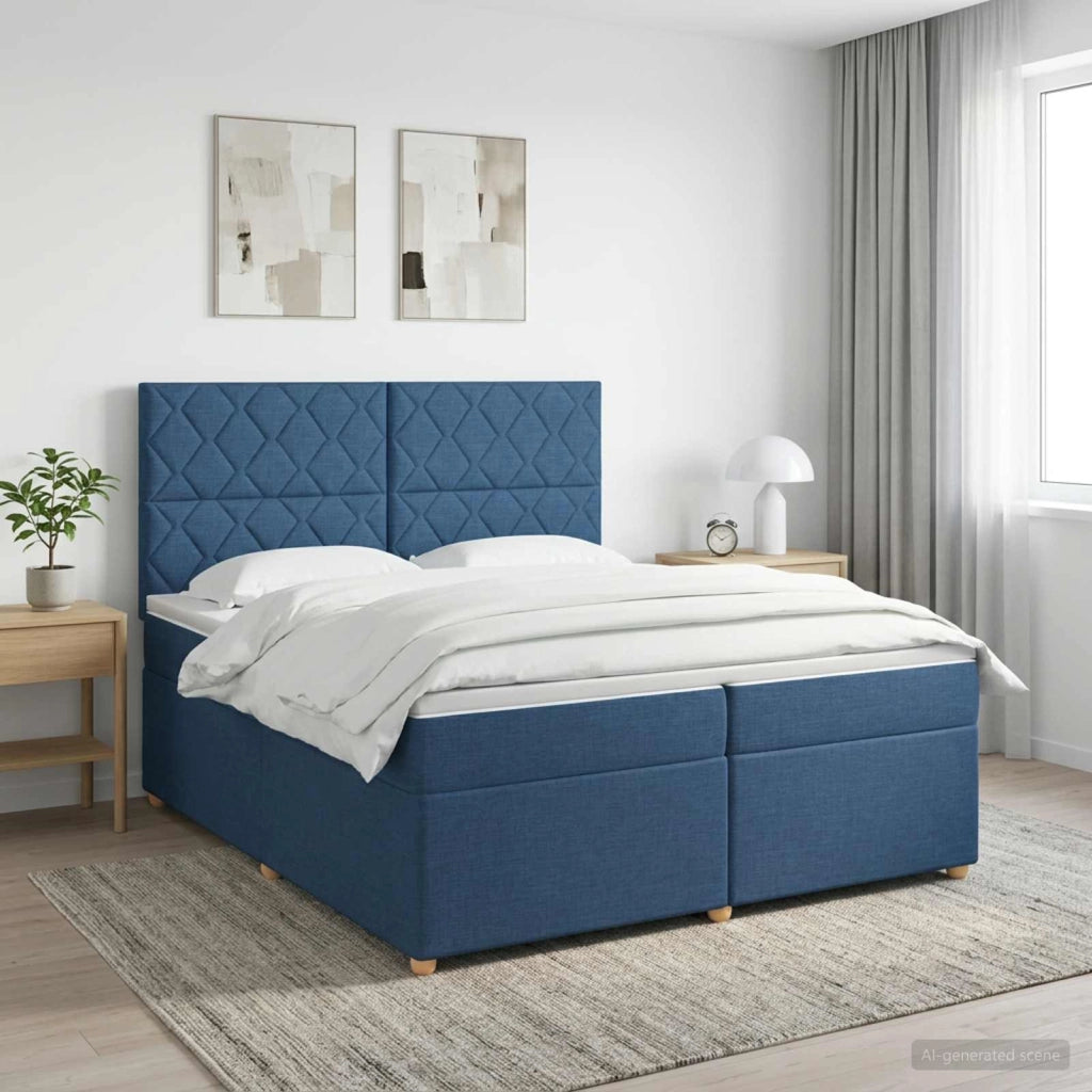 Letto box spring con materasso Blu 200 x 200 cm Tessuto 3453976