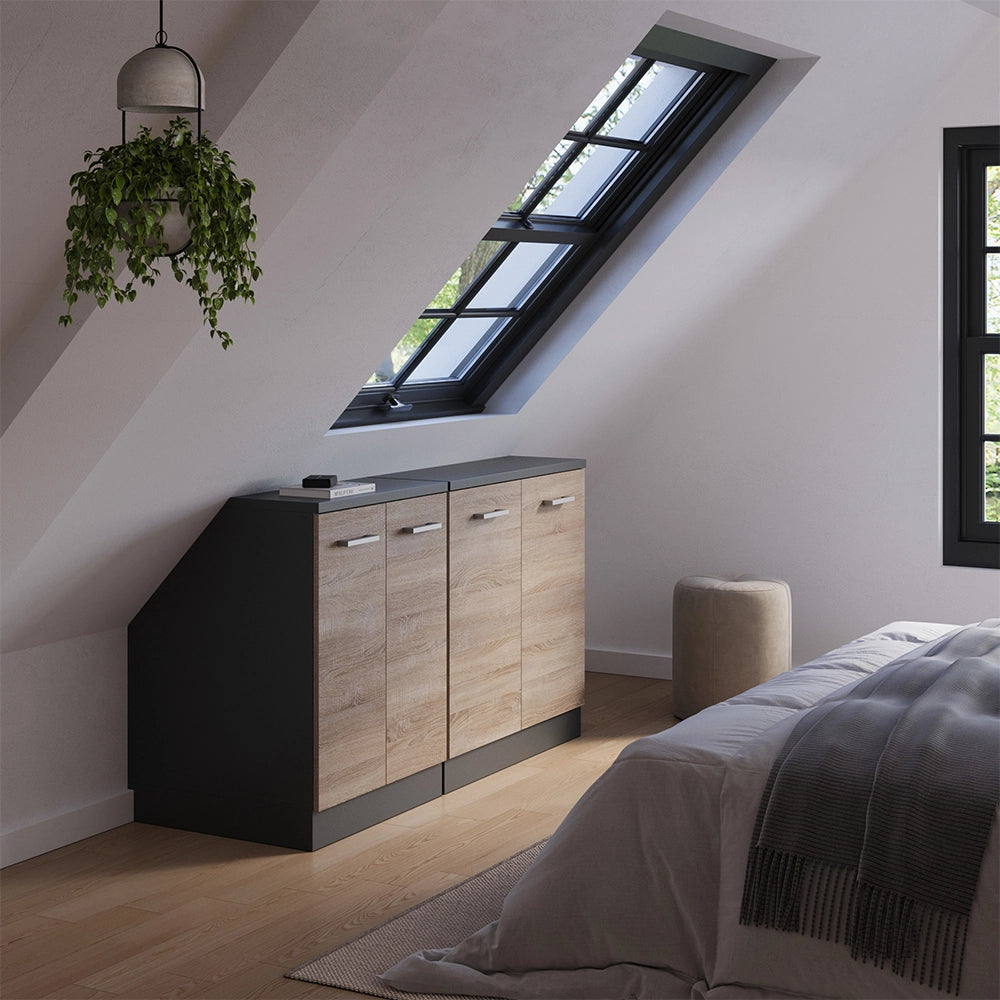 Set di mobili sottotetto Rion Sonoma/Antracite 140 cm Set di 2 carcasse armadio profondità 60 cm Vicco