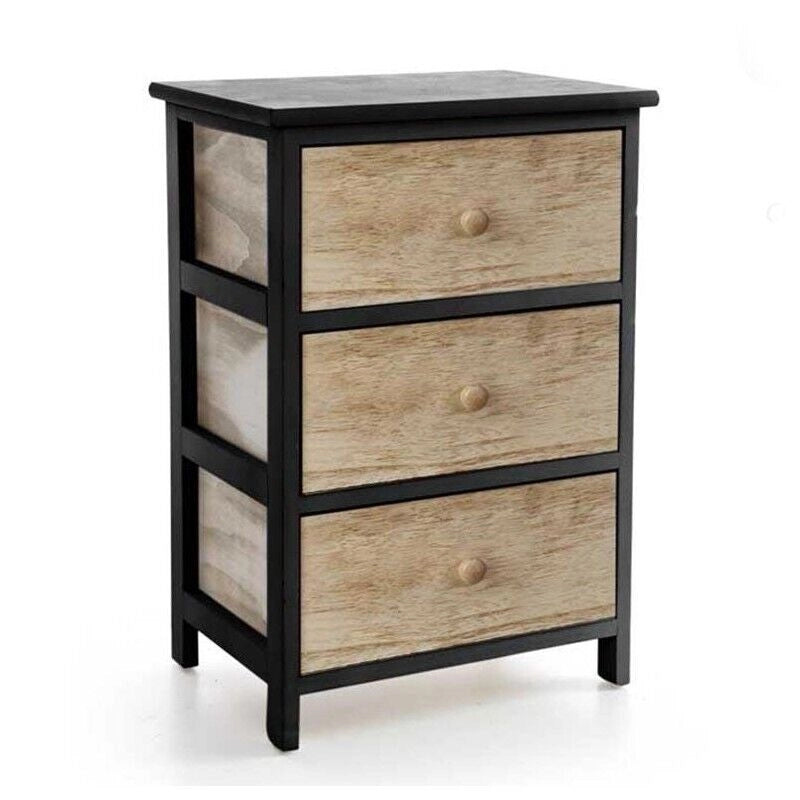 CASSETTIERA IN LEGNO CON 3 CASSETTI COLORE NERO E NATURALE 40 X 29 X 58 CM