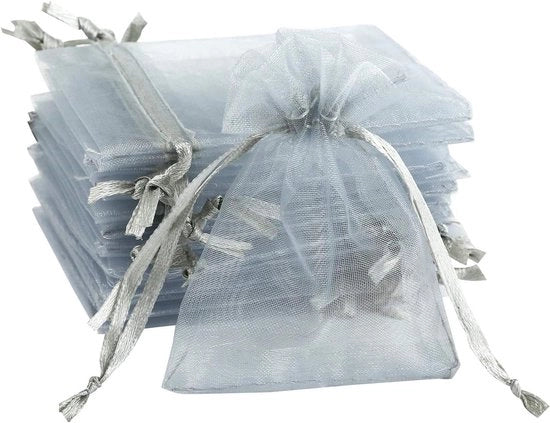 Sacchetti di organza in argento grigio per gioielli e regali - 7 x 9 cm - 120 pezzi