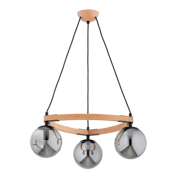 Sospensione Alfa ADINA legno chiaro sfere fumo 3xE14