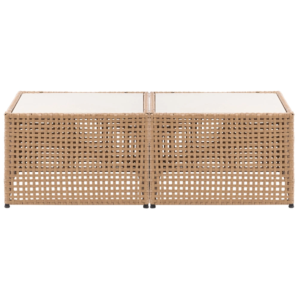 Divano angolare da giardino in rattan PE beige chiaro modulare a 6 posti con tavolino in vetro struttura in metallo con cuscini stile moderno