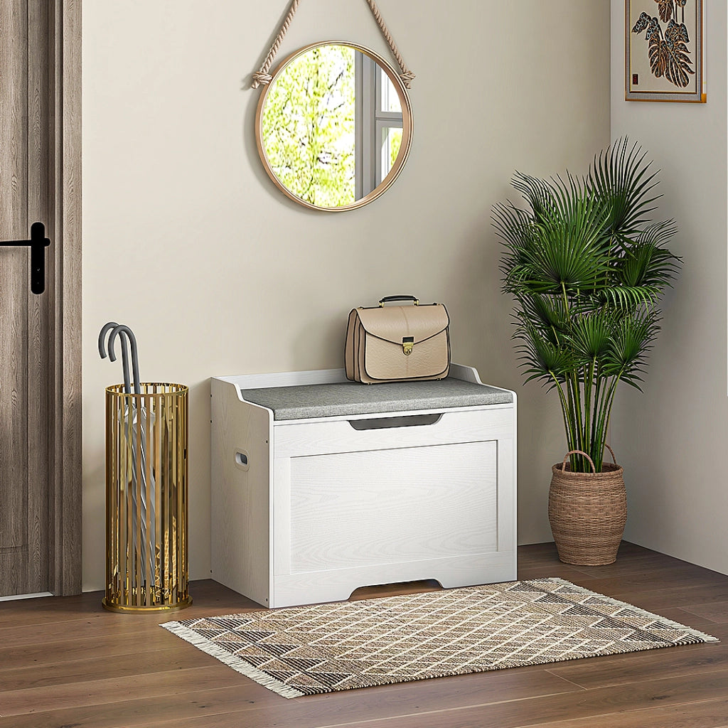 Panca Contenitore con Cuscino ¨C Xylo ¨C Legno Bianco 75x40x56cm 103L