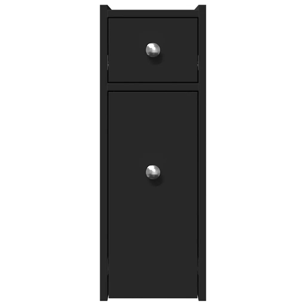 Armadietto da Bagno Stretto con Ruote Nero in Truciolato 855287