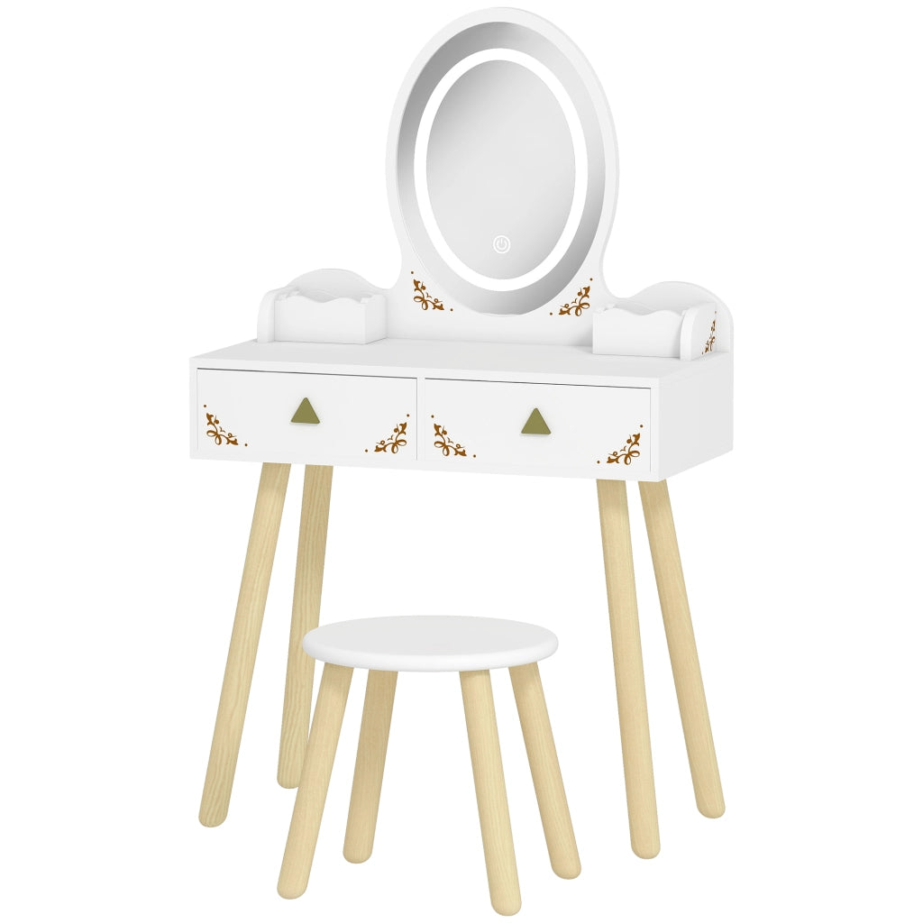 Cassettiera da trucco con specchio e luci LED ¨C zephmum ¨C 2 cassetti, 2 contenitori, bianco