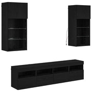 Unit¨¤ a muro per TV con LED 5 pz | Armadietto TV | Mobile Porta TV Rovere Nero 40,5 x 30 x 90 cm