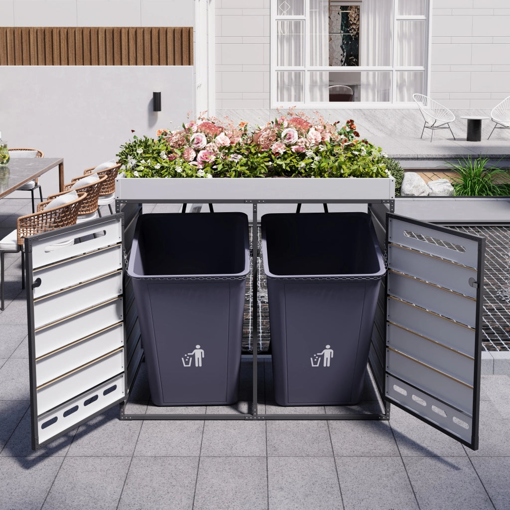 Box Portarifiuti con Fioriera ¨C MINIMAL ¨C Legno, Metallo, con Serratura