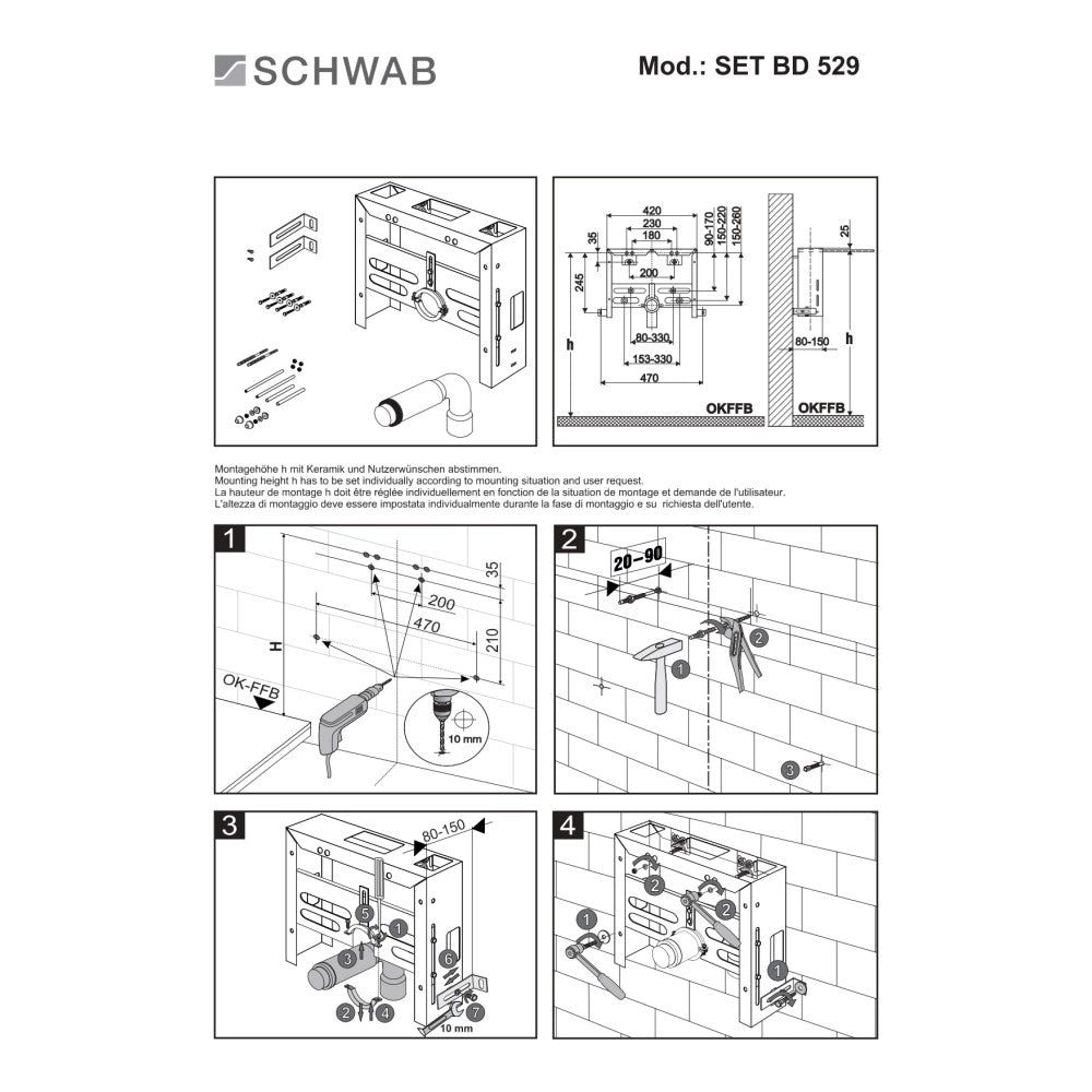 Schwab sostegno modulo universale per bidet sospeso con sostegno per pareti in muratura