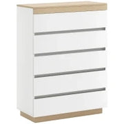 Cassettiera 5 Cassetti Minimal in Legno, 80x40x109 cm, Bianco e color Rovere