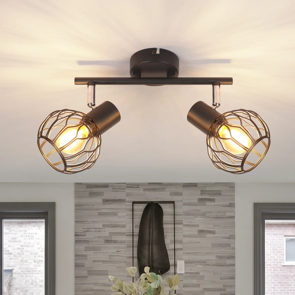 ZMH Faretto da soffitto 2 Luci Nero E14 Metall Orientabile Moderni per Soggiorno Cucina Corridoio Senza Lampadina