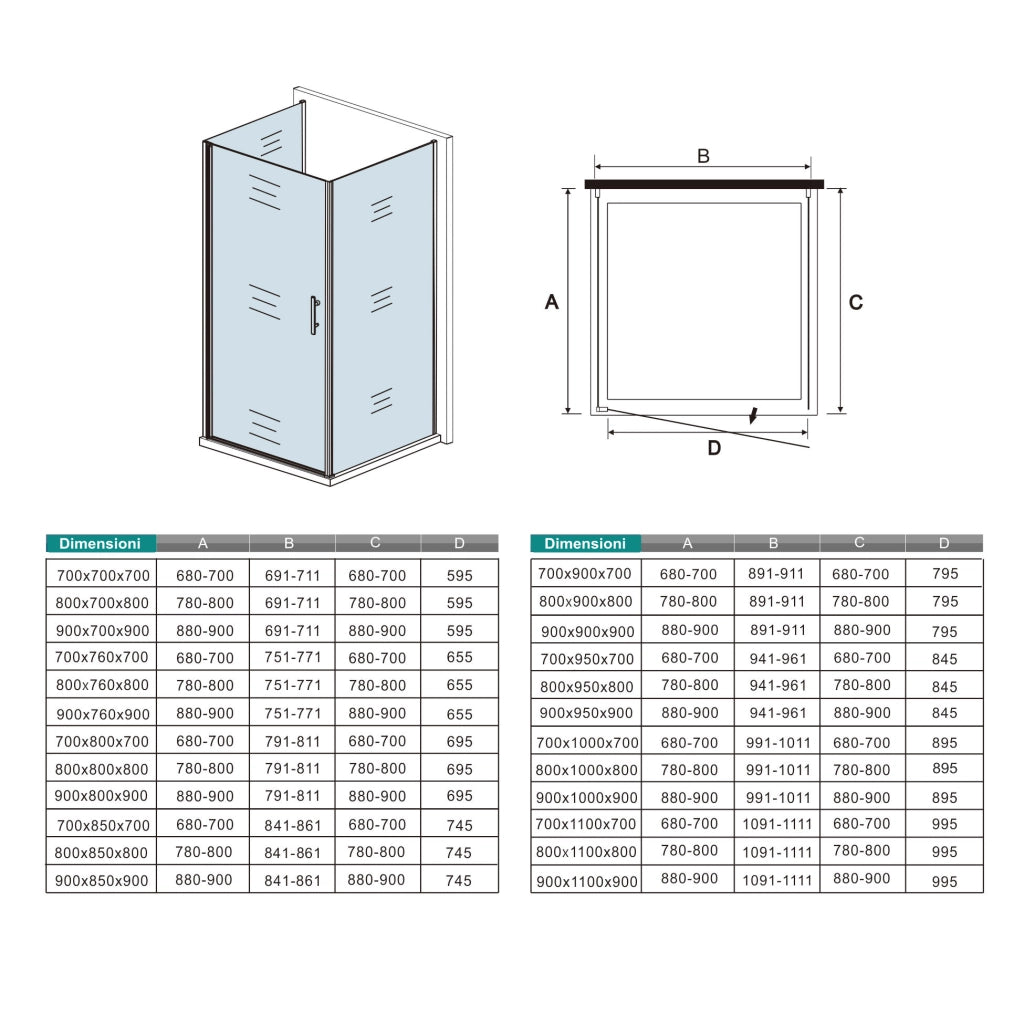 185 cm Box Doccia a Tre Lati Porta Battente 70 cm Doppia Parete Fissa 70 cm Vetro da 6 mm Temperato Anticalcare Barra Stabilizzatrice 45 cm Cromo Lucido