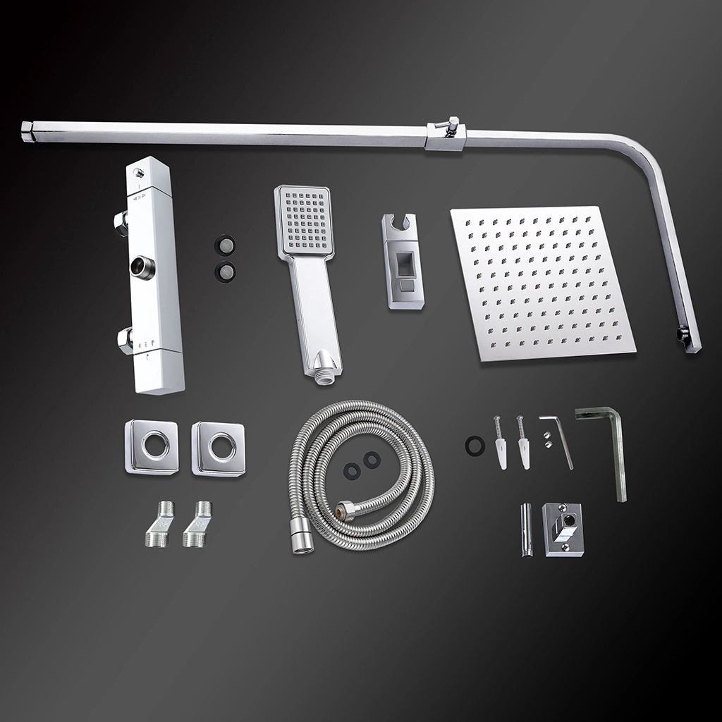 Colonne doccia cromo, soffione doccia quadrato 20x20cm acciaio inox, miscelatore termostatico doccia rettangolo antiscottature