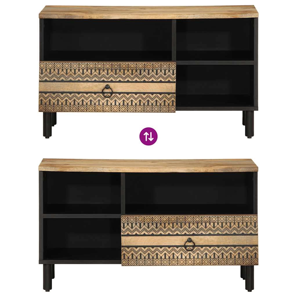 Mobile TV industriale con contenitore 80 x 33,5 x 46 cm legno massello nero 02_0057836