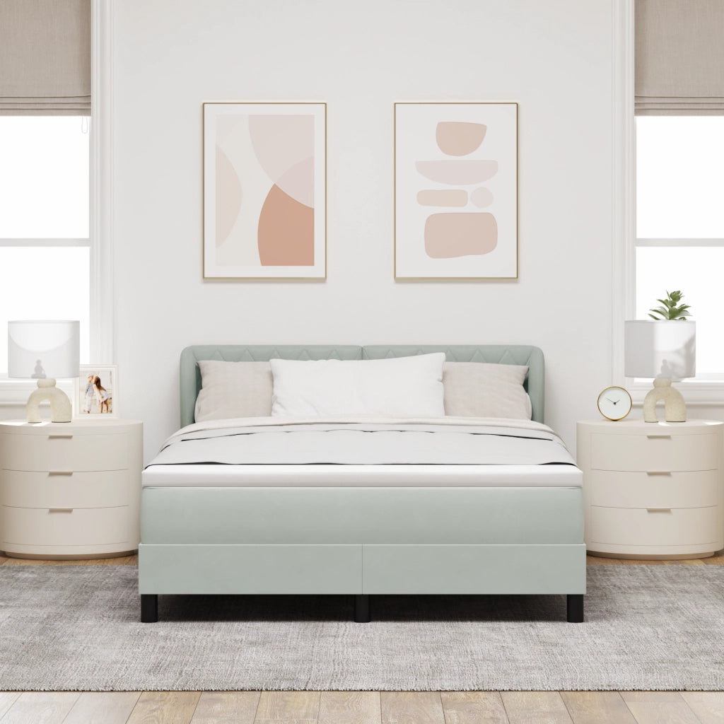 Letto con Box Spring e Materasso Grigio Chiaro 140x200 cm in Velluto