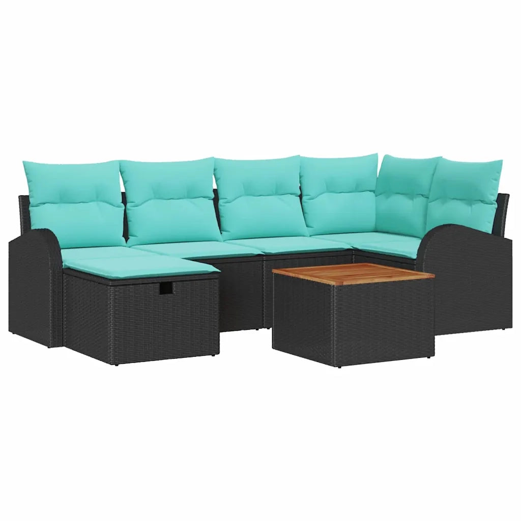 Set Divano da Giardino con cuscino 7 pcs Nero Poly Rattan 3360847