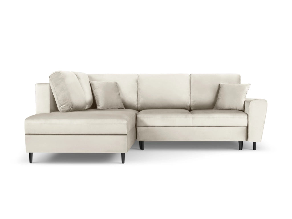 Cosmopolitan Design - Divano convertibile angolare sinistro con contenitore "Kyoto" 5 posti in velluto beige chiaro 