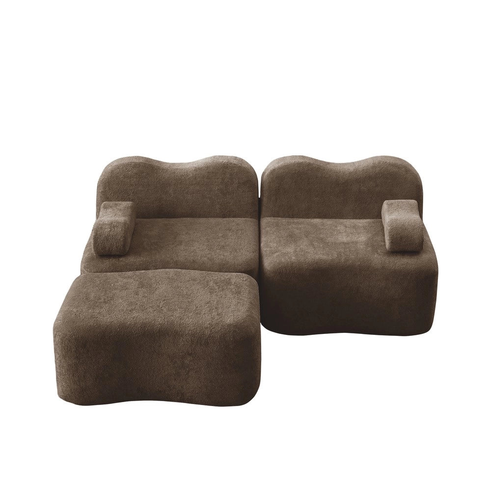 Divano Angolare Modulare 2 Posti con Poggiapiedi ¨C Xylo ¨C Marrone, Braccioli Mobili