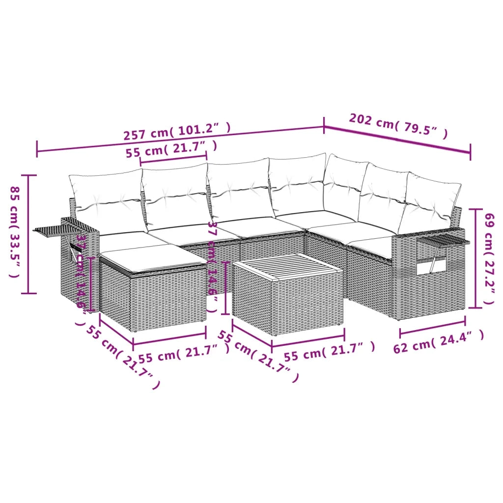 Set Divano da Giardino 8 pz con Cuscini Grigio in Polyrattan 3224681