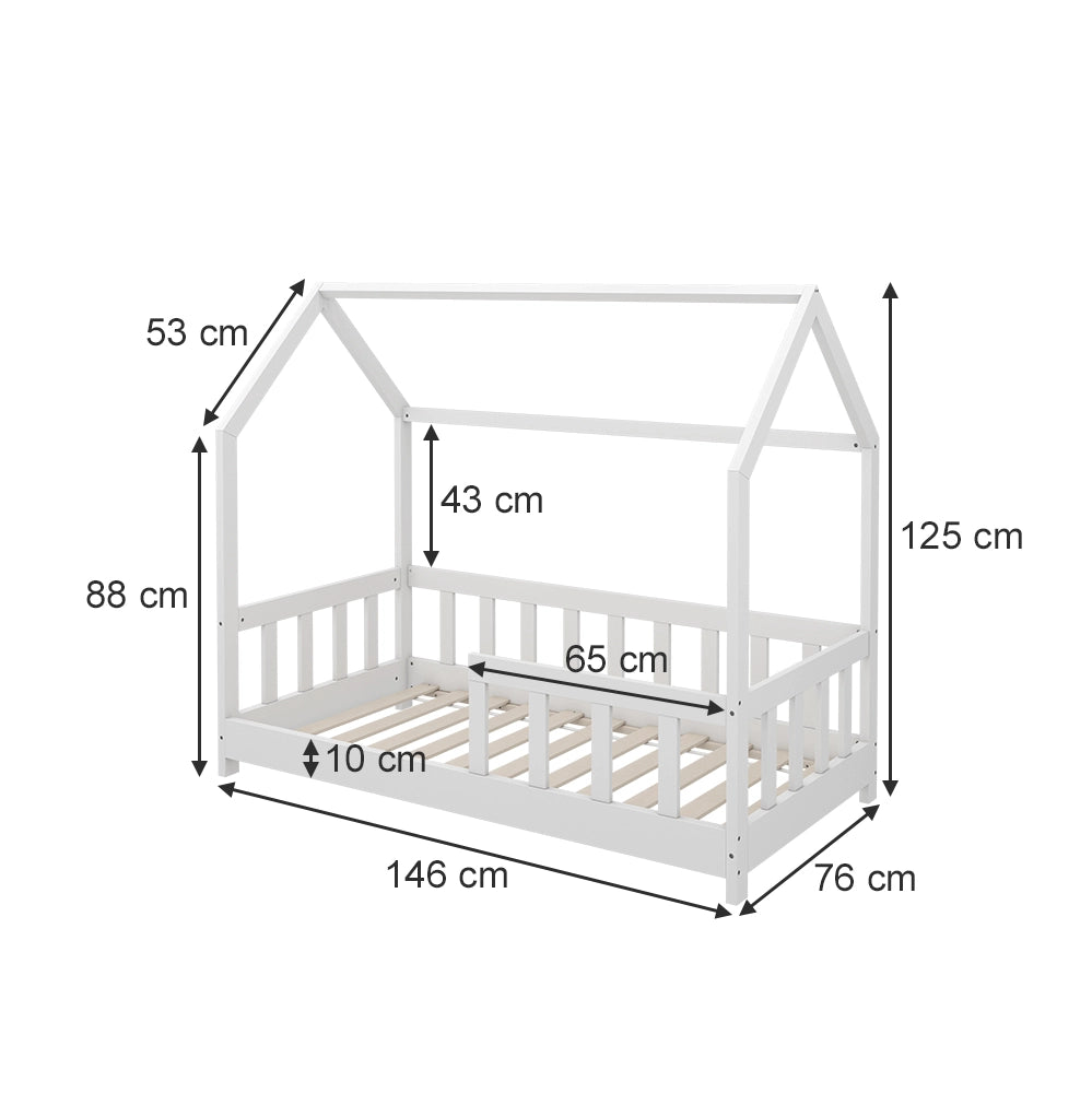 Vitalispa Letto montessori bambini Bianco 70x140 cm con protezione anticaduta