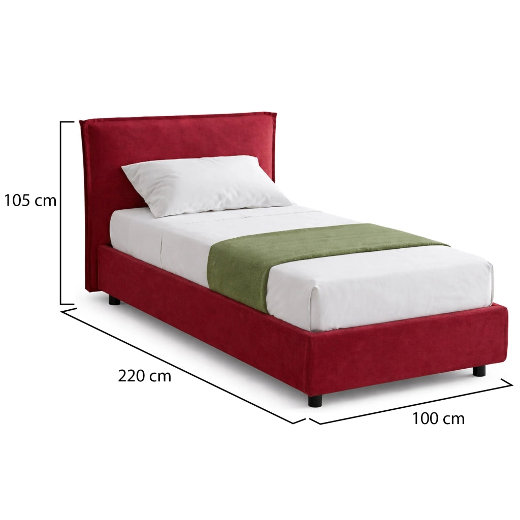 Bruino, Letto Singolo Sfoderabile Made in Italy, Rosso