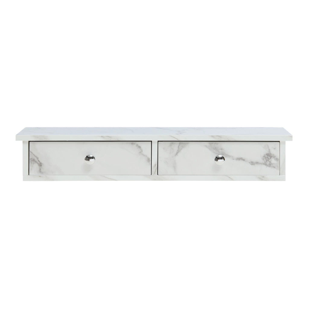 Mensola da Parete Geeste Comodino Sospeso con 2 Cassetti 60 x 15 x 10 cm - Effetto Marmo Bianco [en.casa]