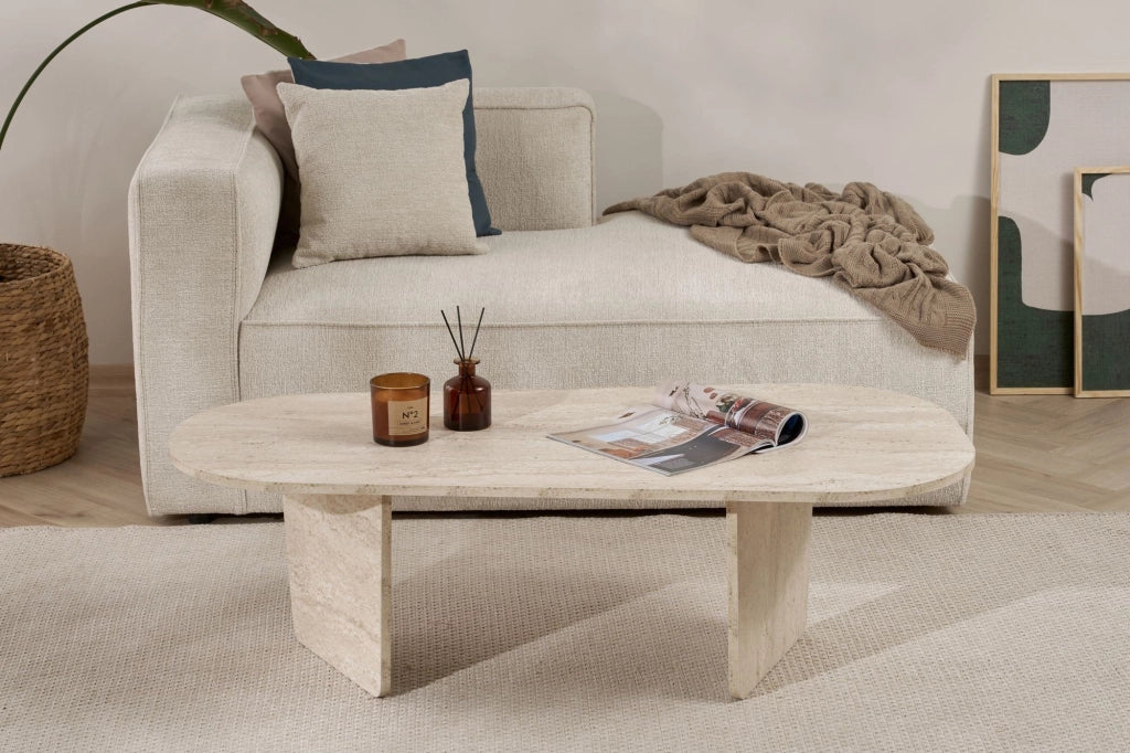 Dozza, Tavolino da Salotto Forma Ovale, 130x65x40h cm Bianco Marmo