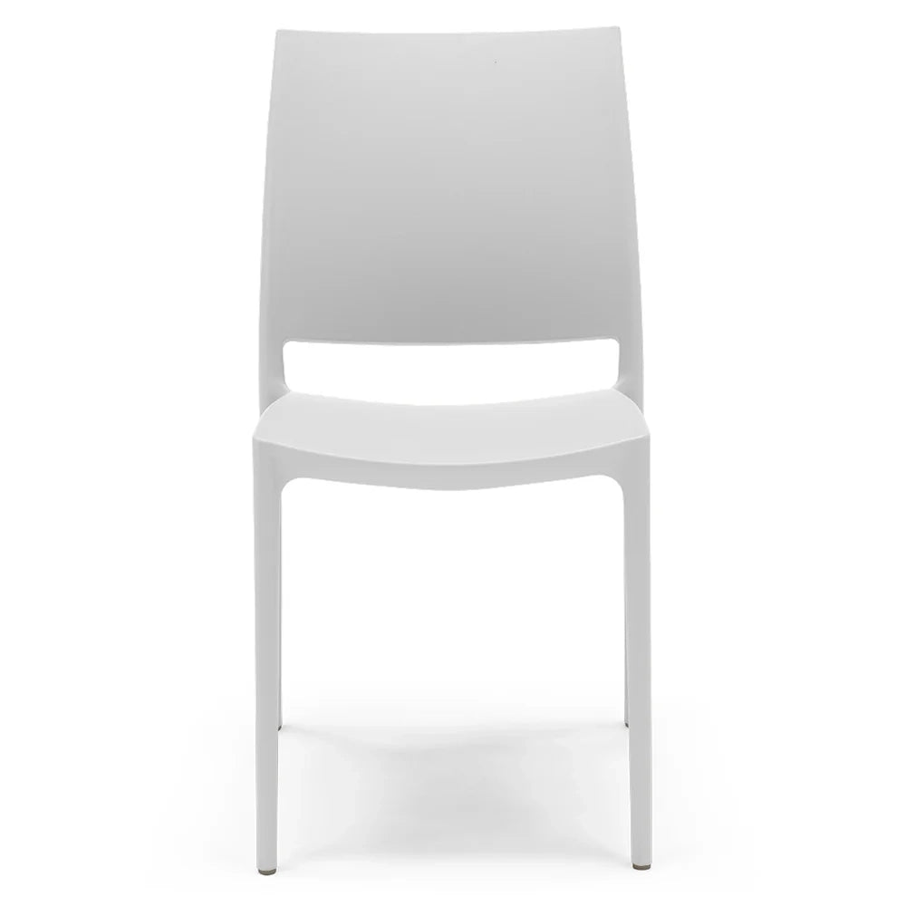 Set 4 sedie in polipropilene MOON impilabile resistente ai raggi UV design moderno ideale per sala da pranzo, cucina, giardino, bar, colore Bianco