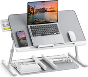 Pannello in legno ecosostenibile E0, piastra per laptop, regolabile in altezza, ruote toboggan, facile da spostare, scrivania in PVC e pelle, piastra per laptop per lettura, pasti, banco, letto, banco (grigio 60 x 32 cm)