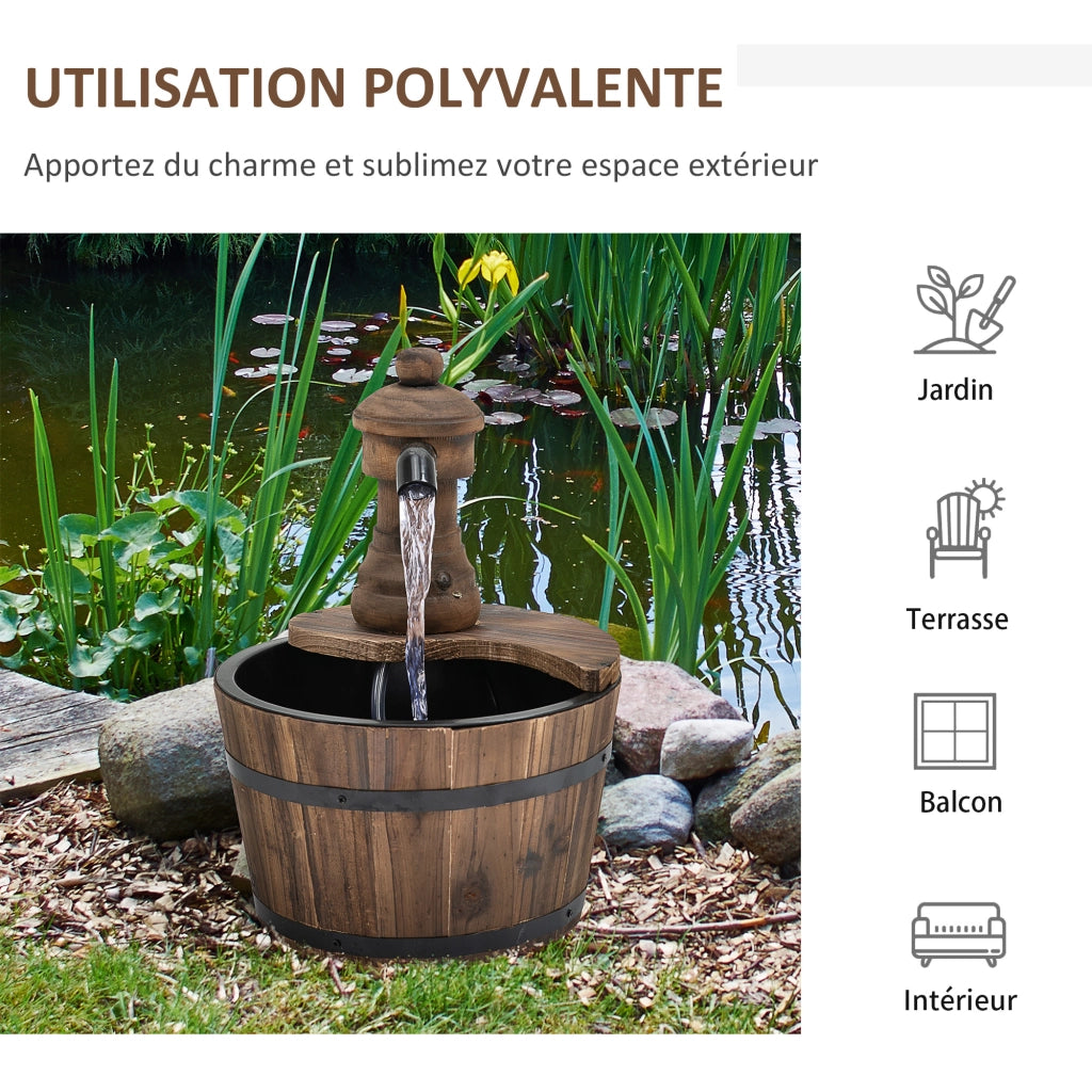 Fontana da giardino a botte ¨C Xylo ¨C legno di pino marrone ? 27 x 37H cm con pompa
