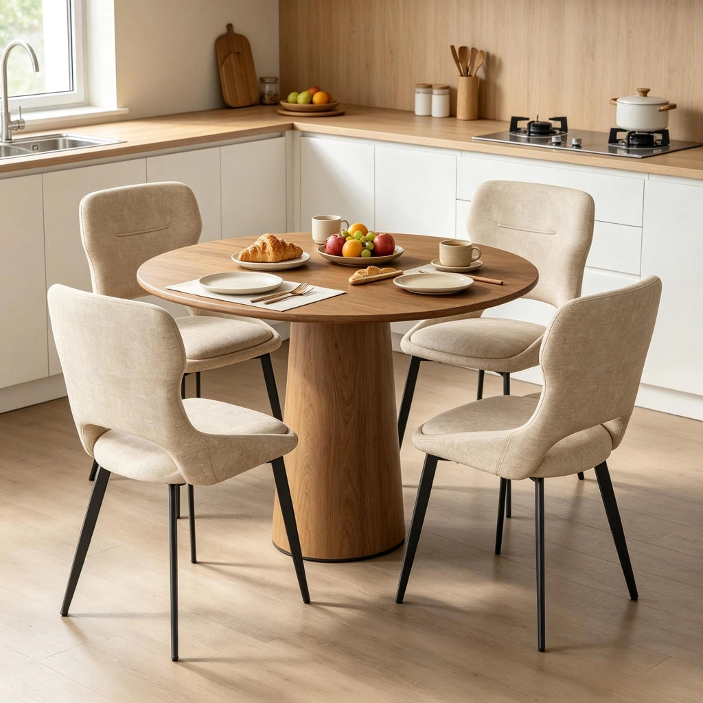 Sedia da Pranzo Set da 4 con Braccioli, Schienale Imbottito e Gambe in Legno, Ciniglia Cachi