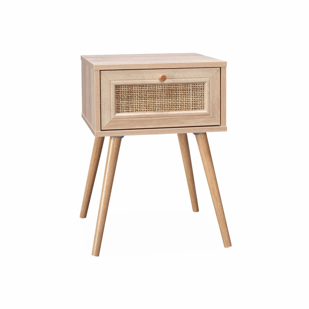 Set 2 comodini effetto legno e cannage, marrone naturale