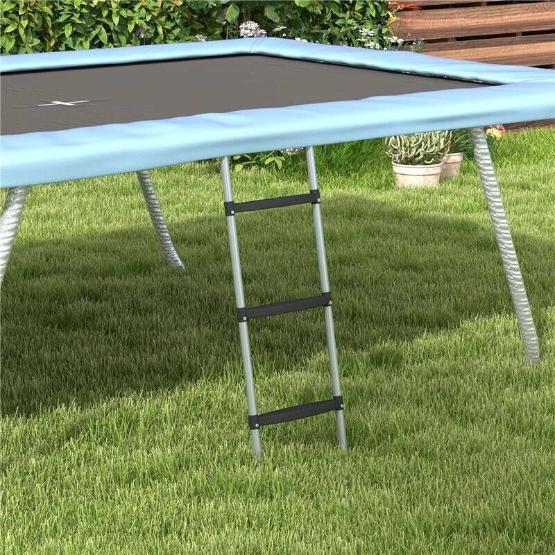 SCALETTA PER TRAMPOLINO ELASTICO REGOLABILE A 3 O 2 SCALINI IN ACCIAIO, 97X32CM, ARGENTO