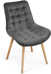 Set di 8 sedie per soggiorno e sala da pranzo con gambe in legno e velluto grigio scuro 01_0000737