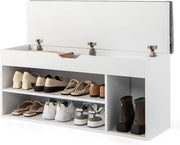 Panca per scarpe con cuscino, cassapanca con vano portaoggetti, 3 scomparti, 2 livelli, scarpiera apribile con coperchio ribaltabile, per corridoio, soggiorno, camera da letto, 104 x 30 x 48