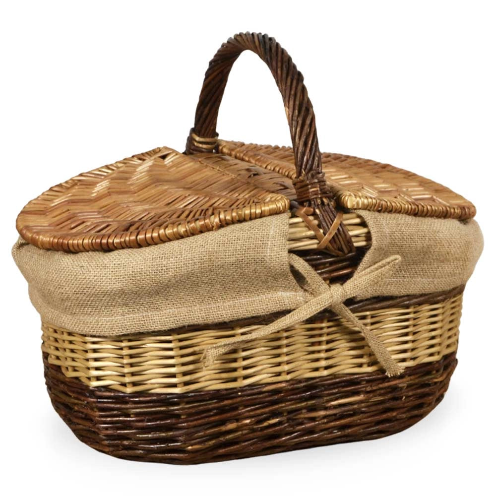 Cesto Ovale Carmen picnic in Vimini e Juta con doppio coperchio cm 44 x 35x h 38