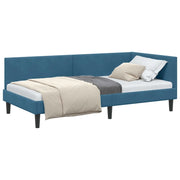 Letto singolo | Letto per adulti | Cornice del letto ad angolo Blu 90 cm x 190 cm Velluto