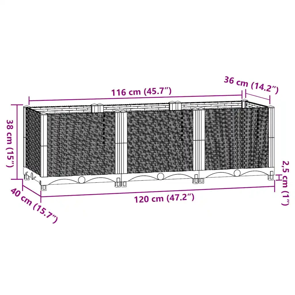 Fioriera Rialzata 120x40x38 cm in Polipropilene 153295