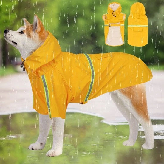 Poncho per cani in stile cappuccio riflettente, giallo