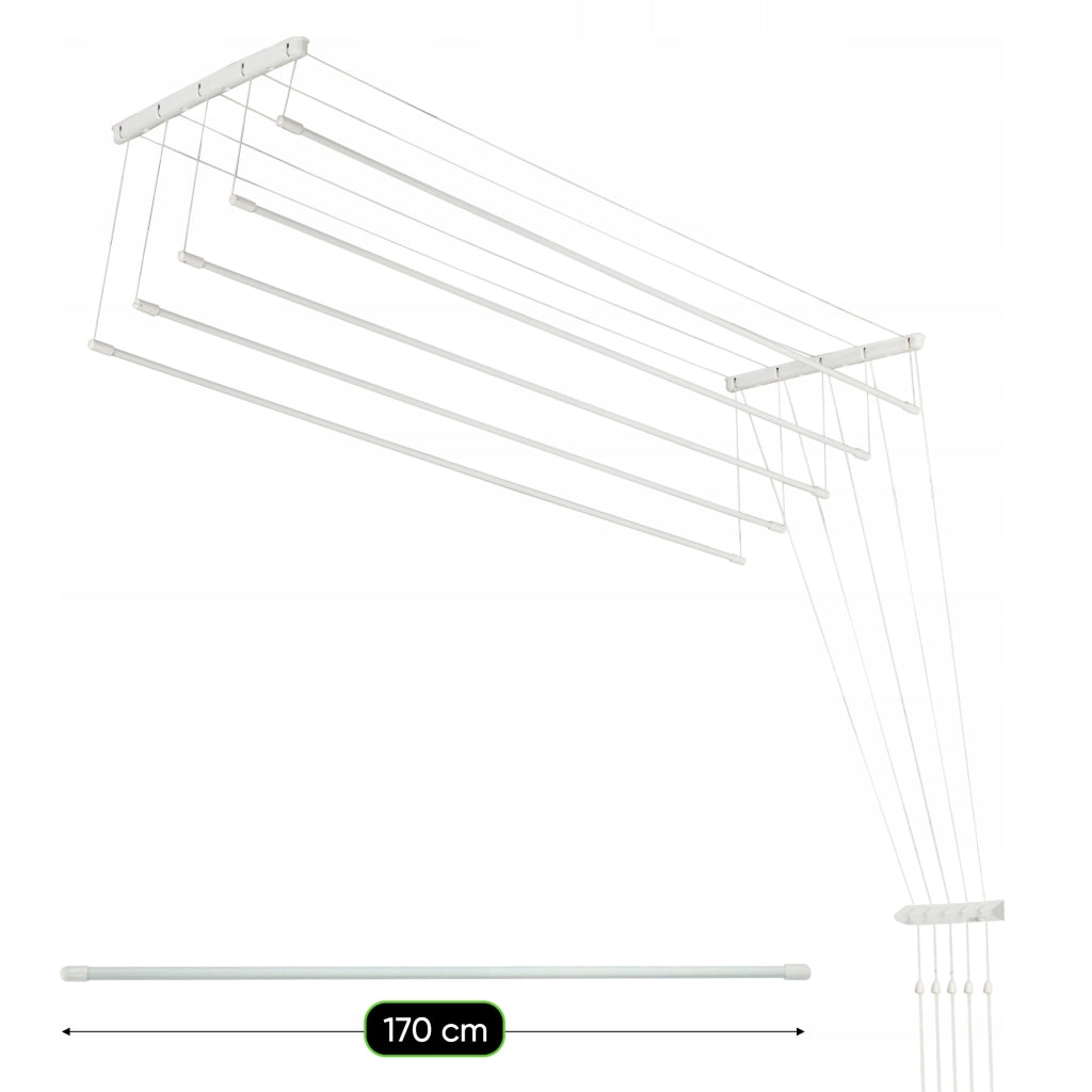 Stendibiancheria da soffitto KADAX per bagno, 5 barre, 170 cm, resistente e robusto.