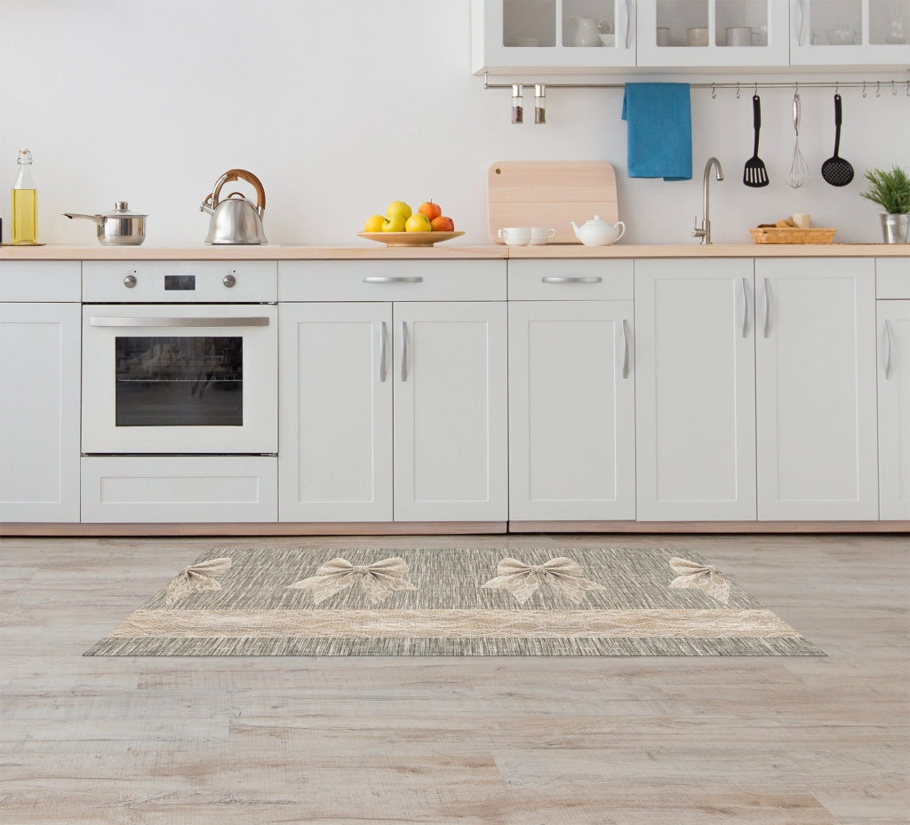 Tappeto passatoia fantasia made in Italy antiscivolo lavabile aderente FioccoBeige - 50x300 cm
